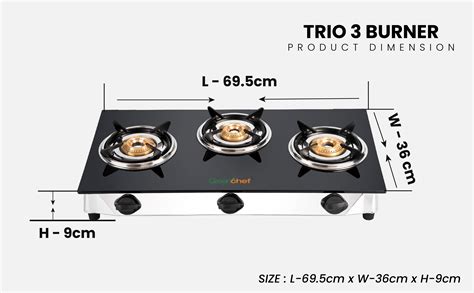 3 burner gas stove standard size